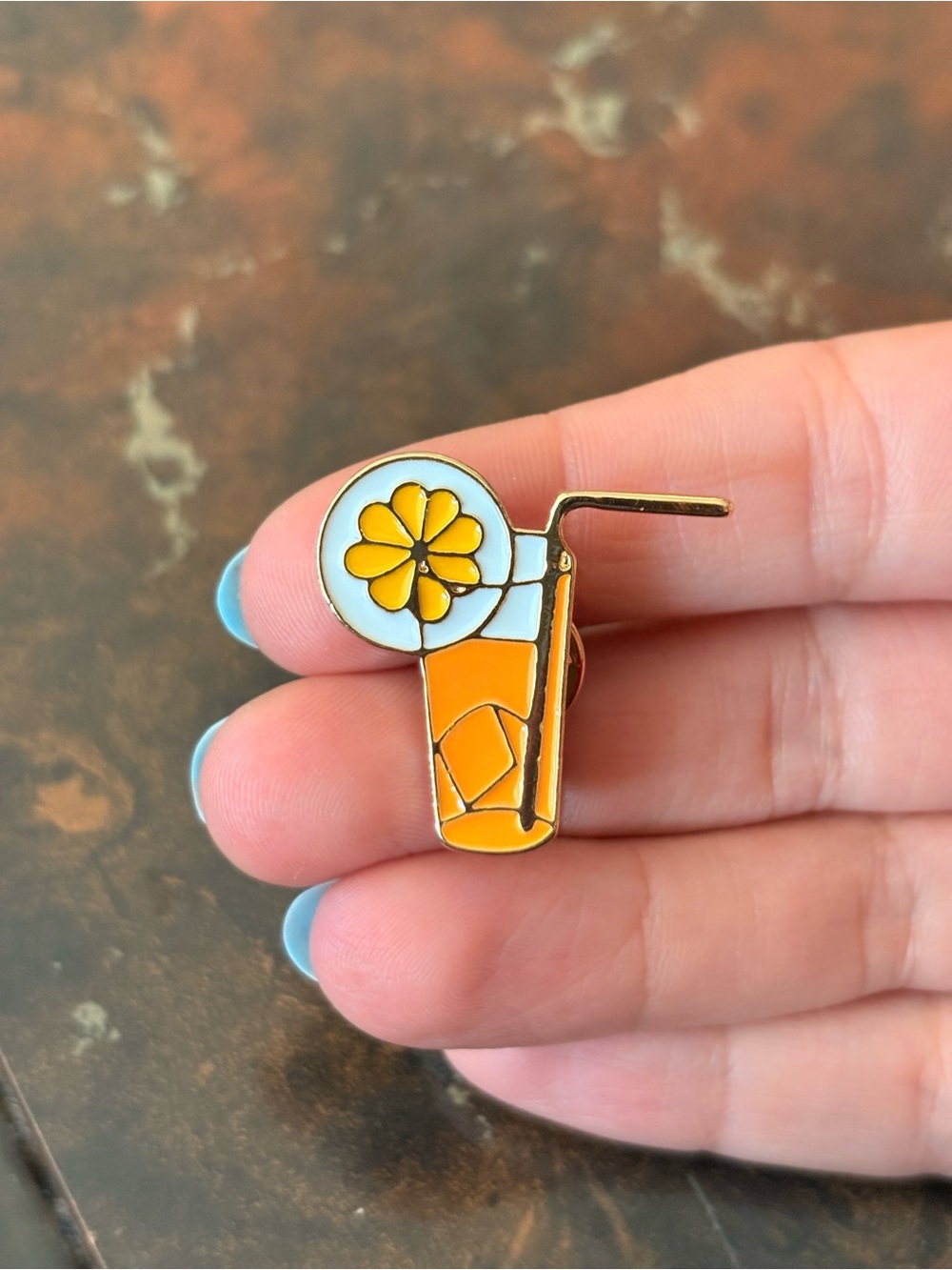 Enamel Orange Drink Pin with Lemon Wheel